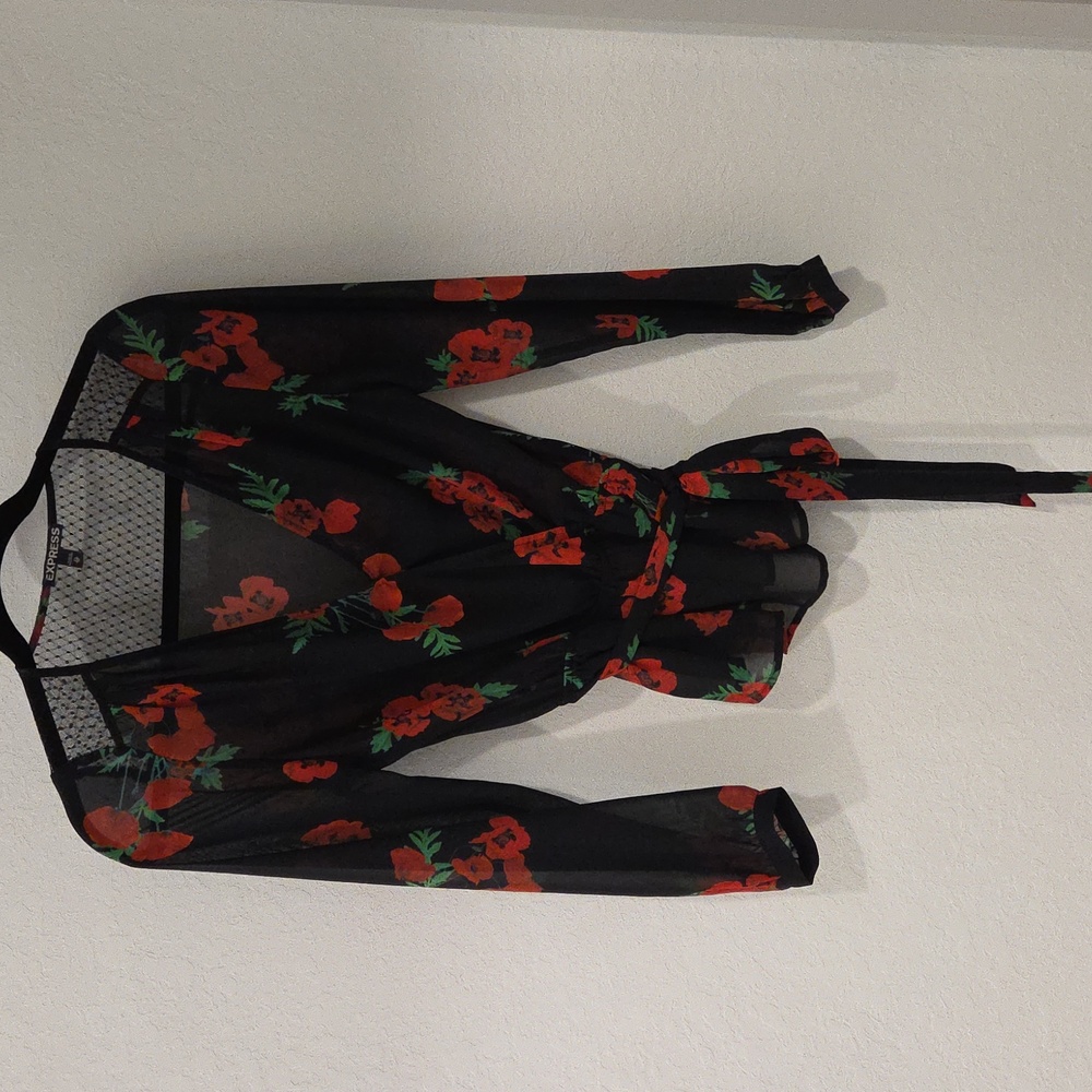 Express Black Sheer Floral Blouse